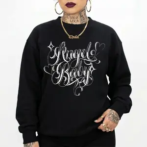 Angel Baby Chicano Clothing, graphic tees chicanos clothing, gangsster Tattoo Sweatshirt, Hoodie, Chicana Art, Cholo Chola outfit, Cotton Fabric Menswear Casual, Streetwear hoodie men's clothing clothes merch, Streetwear