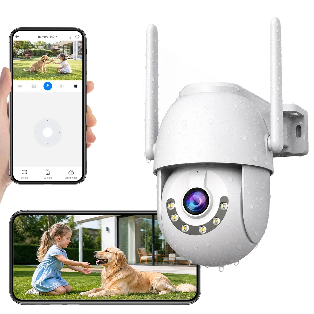 【JOOAN 2K Outdoor And Indoor Waterproof Wireless WiFi Security Camera 】IP66 Waterproof, 360° PTZ Rotation, Motion Detection Alarm, Two-Way Audio, Color Night Vision, 2.4G WiFi, Indoor/Outdoor Universal
