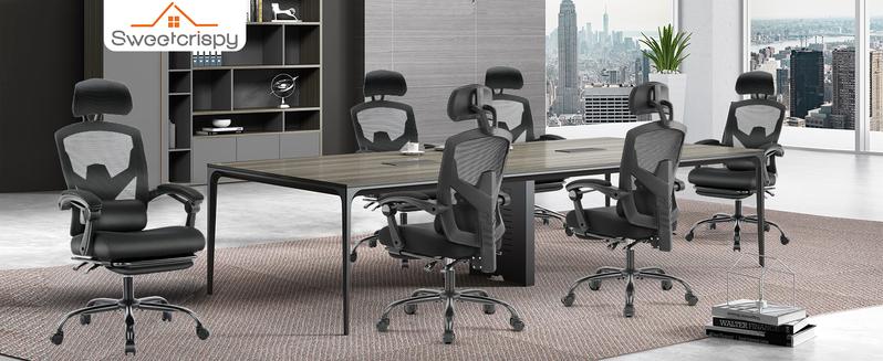 【Valentine's Day Gift】Sweet Furniture Ergonomic Office Chair with Foot Rest and Adjustable Headrest, Mesh Swivel Rolling Task Chair, Height Adjustable, Office Gifts