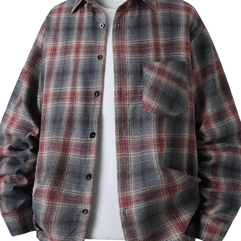 Men's Grid-Pattern Long-Sleeve Button-Down Casual Loose-Fit Shirt - Streetwear Fashion, Preppy Retro Japanese-Korean Style, Loose-Fit Ease for Spring Outfits