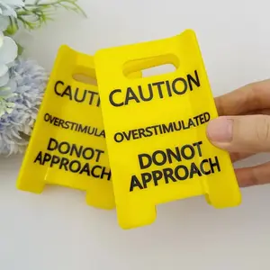 Caution Overstimulated Sign Hair Claw Clip, Yellow Sign with Black Text, Warning Message for Safety Awareness Sensory Input Heart Potentially, Unique Design Statement Piece Funny Clip for Women, Wife, GF, BFF, Workers, Valentine's Day Gift