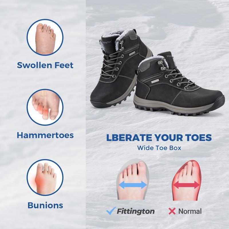 Fittington Mens Wide Snow Boots Wolfwalk V3 Slip-Resistant Winter Boots with Durable TPR Sole & Cozy Fleece Warmth for Outdoor Hiking