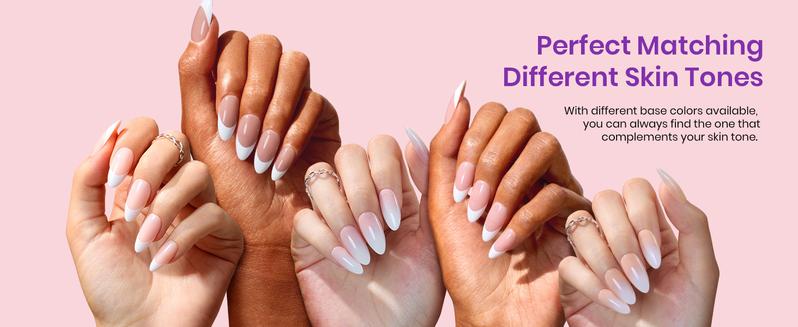 Beetles French Tip Press on Nails+Toenails：Almond/Coffin/Square/Squoval Pre-APplied Primer & Base Coat Glue for DIY Nail Gift for Women Easter'sGift