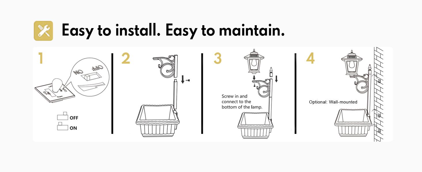 Hoodink 1/2 Pcs Solar Post Light With Planter, Room Decor For Easter Wedding Decorations, Black Post Light, 2 In 1 Outdoor Solar Post Light For Porch Front Door Patio Roadside Decoration