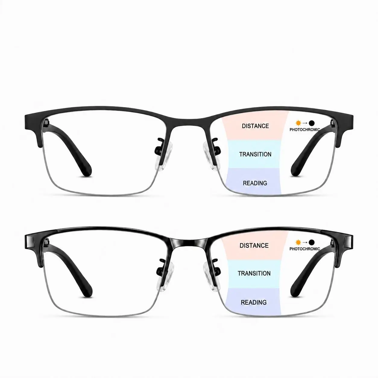 Photochromic Progressive Multifocal Reading Glasses for Men Women, Lightweight Transition Readers for Near Mid Far Vision, Anti-Lost Lanyard Included
