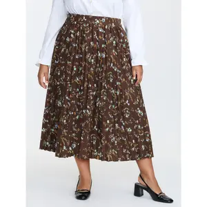 BLOOMCHIC Plus Size Vintage Floral Pleated Maxi Skirt [M-6X] 2026 Summer Vibes Swimweek