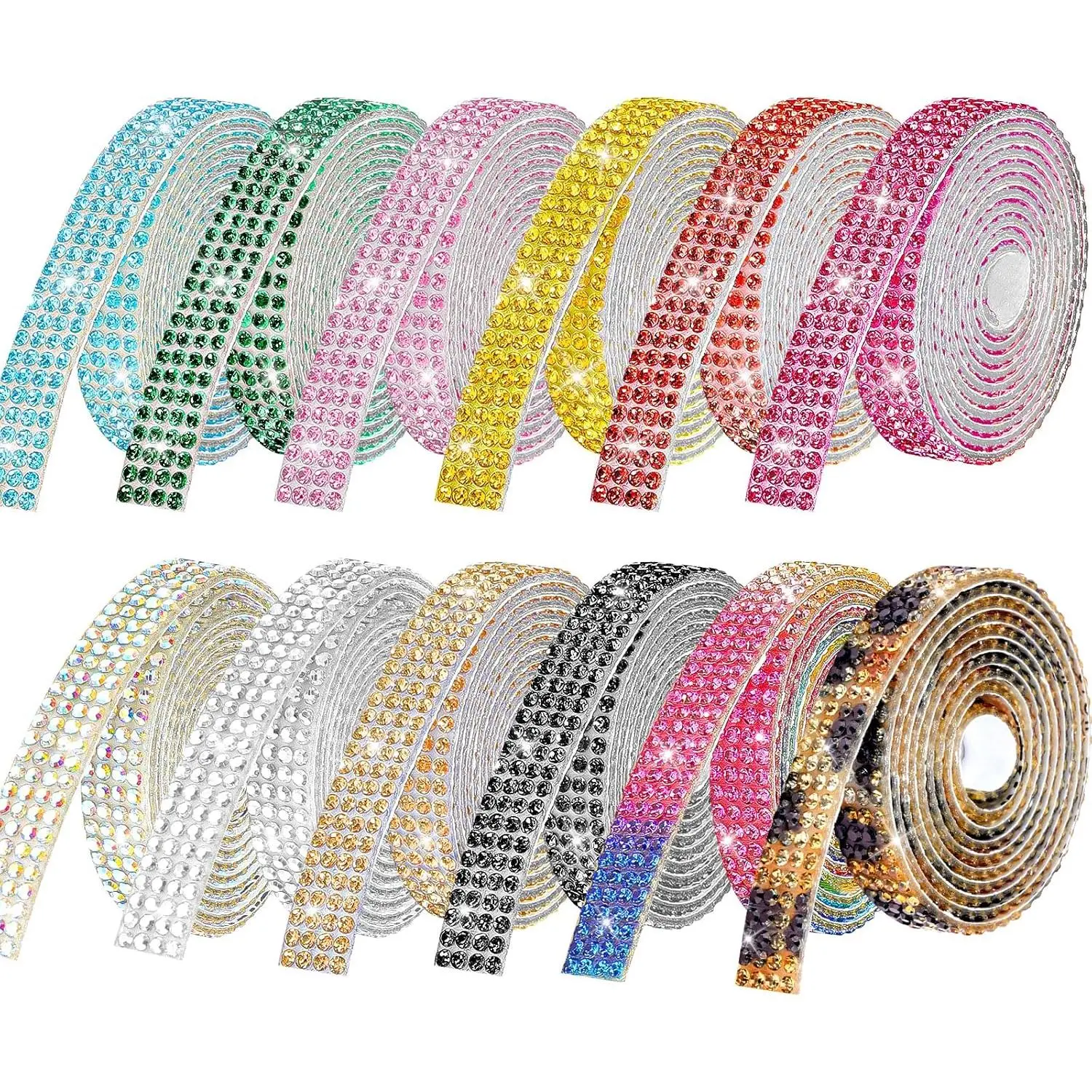 Rhinestone Ribbon Self Adhesive  Rhinestones, 12-Rolls Bedazzling Strips, 12-Yard Rhinestone Strips for DIY Craft, Rhinestones for Crafting