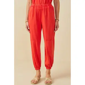 Washed Red Weekend Vibes Knit Joggers