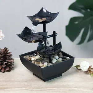Mini Desktop Fountain Feng Shui Lucky Fish Home Decor Resin Waterfall Ornament Set Relaxation Indoor Tabletop Decoration Unique Design Crystal Ball Rotation Vitality Gift