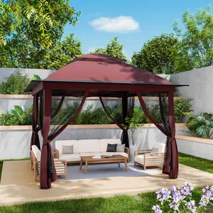 11x11 Pop Up Gazebo Tent with Mosquito Netting Instant Party Tent  UV Protection Adjustable Heights Large Space for Patio Lawn Backyard Garden Deck