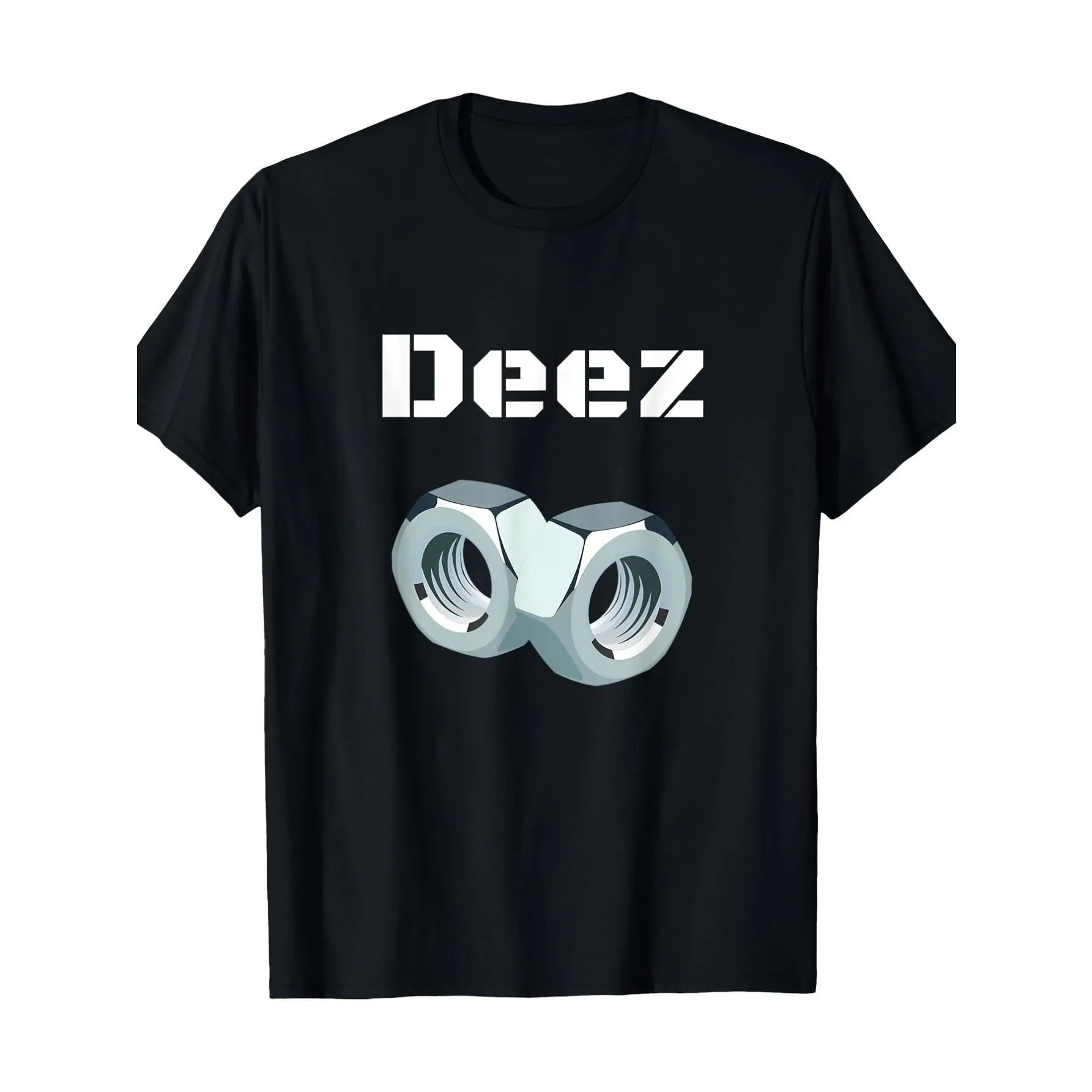 Men's 100% Cotton Graphic Streetwear T-Shirt - Funny "Deez Nuts" Design, Casual Crew Neck, Shortsleeve Top, Black, Regular Fit, Geometric Pattern, Menswear