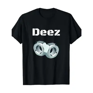 100% Cotton Men's Graphic T-Shirt - Funny "Deez Nuts" Design, Casual Crew Neck, Short Sleeve, Black, Regular Fit, Geometric Pattern