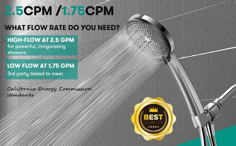 High Pressure Multi-Mode Handheld Showerhead - Anti-clogging nozzles, built-in power wash function for cleaning tubs, tiles and pets, extra-long stainless steel hose, wall and ceiling mounts.