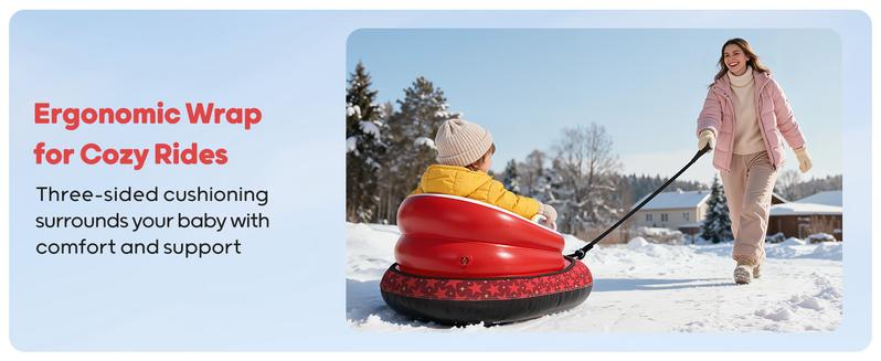 QPAU Snow Sled for Toddlers 1-3 with Canvas Cover, Inflatable Baby Sled with 3-Sided Protection, Tow Strap & Handles, Kids Snow Tube for Skiing & Sledding Outdoor Toys