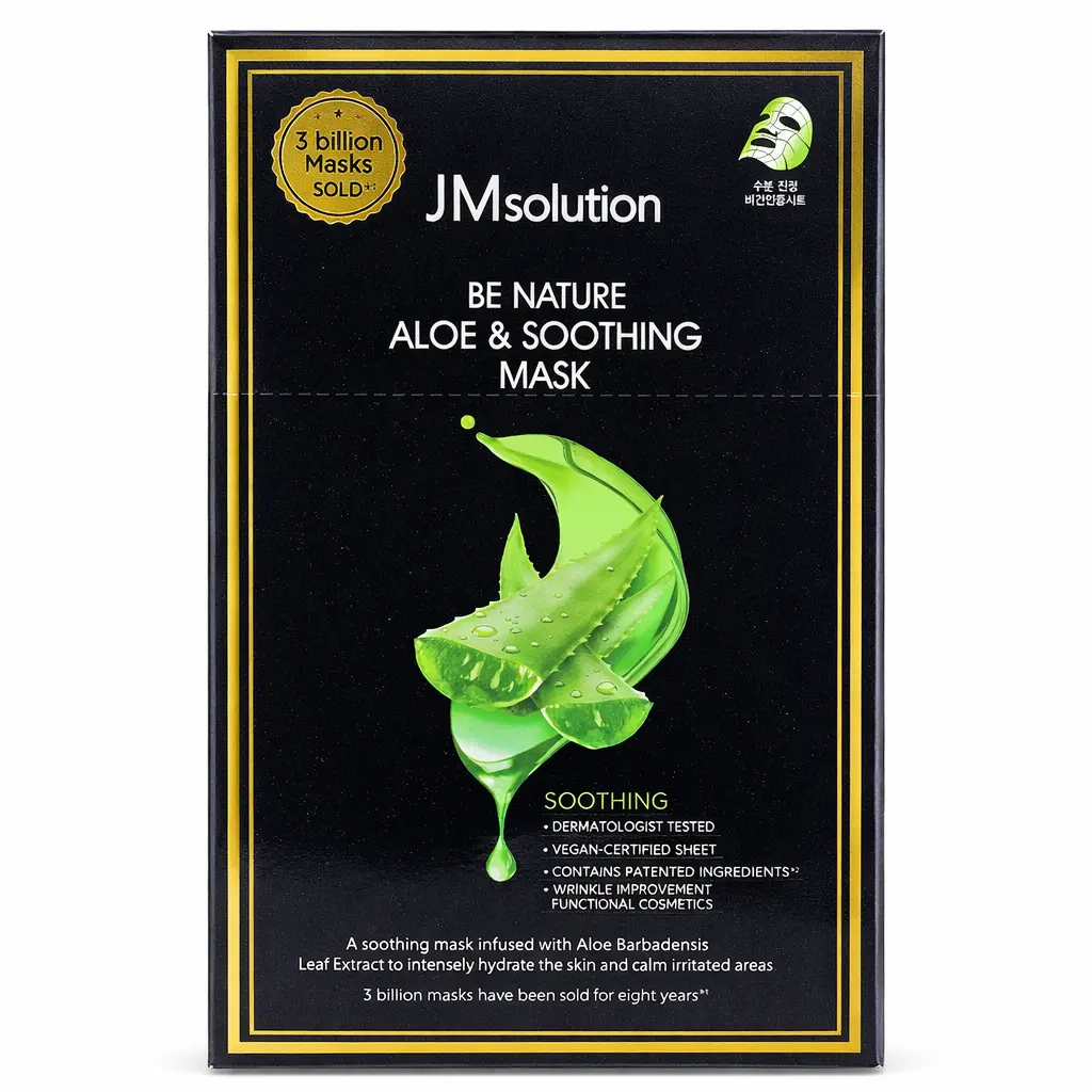 JMsolution Be Nature Aloe Soothing Sheet Mask 10 Masks Korean Hydration Calming Treatment Vegan Certified Daily Sensitive Skin Care - Restore