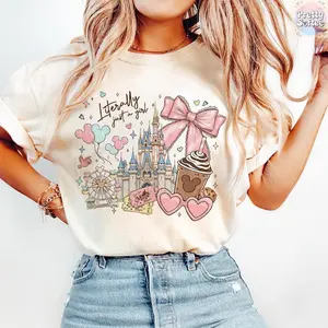 Coquette Bow Literally Just A Girl Shirt Cute Pink Bow Graphic Tee for Women and Youth, Theme Park Girls Trip Vacation Shirt Magical Castle Park Outfit Matching Friends and Family Trip Tee
