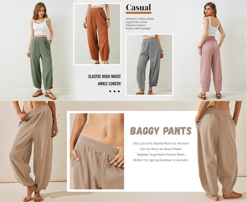 Kingapril Womens Baggy Wide Leg Pants Casual Elastic Waisted Palazzo Harem Pants with Pockets Kingapril Womens Baggy Wide Leg Pants Casual Elastic Waisted Palazzo Harem Pants with Pockets