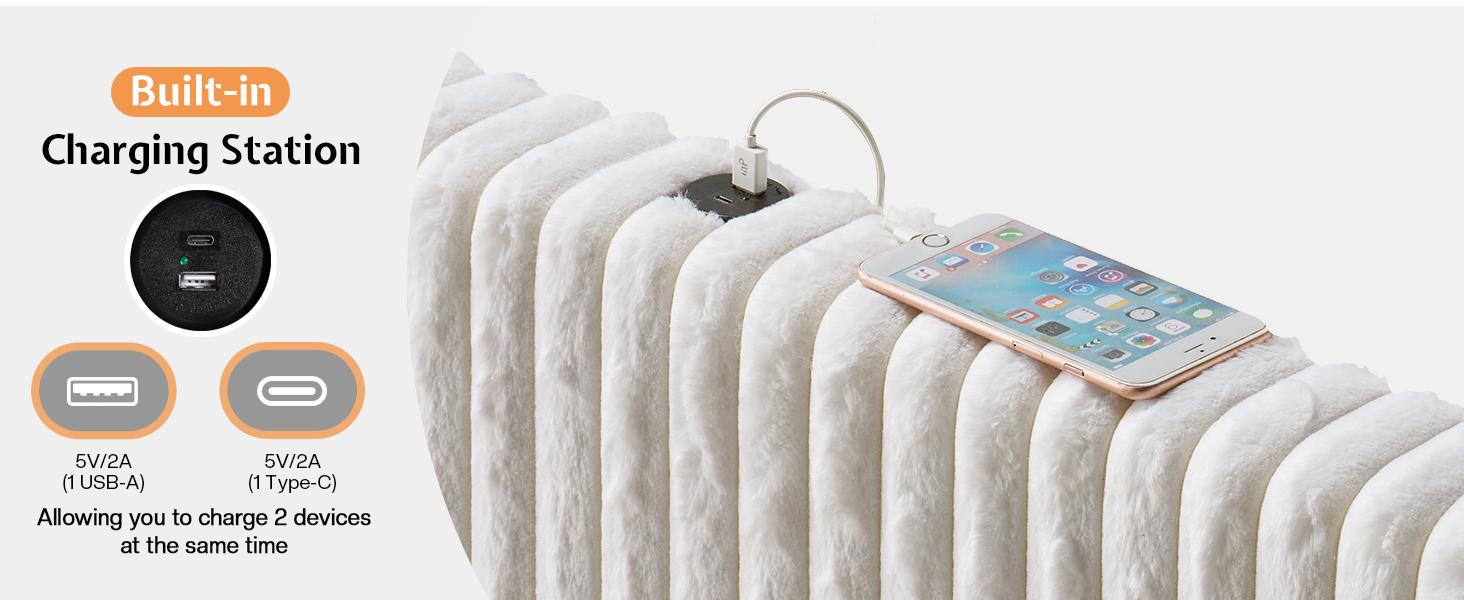 AMERLIFE Bed Frame with LED Lights Charging Station, Corduroy Upholstered Platform Bed Frame with 60" Tall Wingback Headboard/No Box Spring Needed,Best Gift Ideas/Christmas Gifts