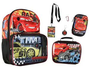 Disney Cars Taking The Lead Lightning McQueen Jackson Strom 17" Backpack Lunch Box 5pc Set