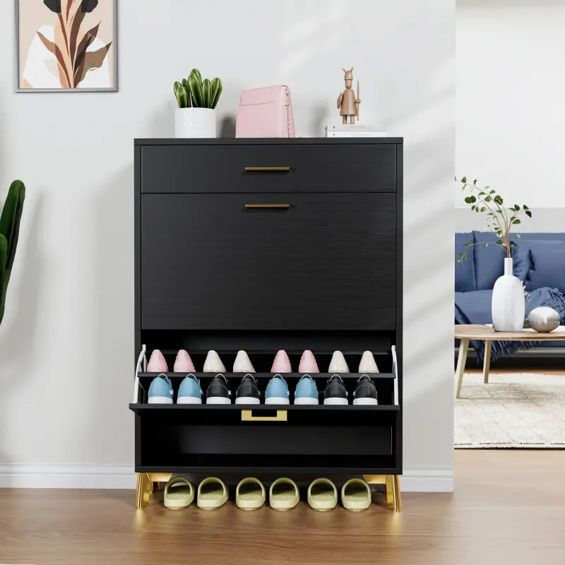 [Bellemave]Shoe Storage Cabinet for Entryway, Free Standing Shoe Organizer with 2 Flip Drawers, Hidden Shoe Rack Storage Organizer for Doorway Hallway Closet, Black