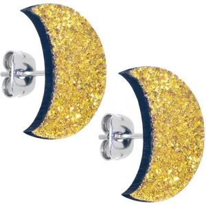 Clesestial Glitter Crescent Moon Stud Earrings