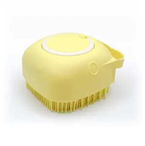 Dog Bath Brush, 2-in-1 Dog Grooming Brush with Built-in Shampoo Dispenser, Gentle Silicone Bristles for Bath & Massage, Non-Slip Handle, Easy Clean Design for Dogs, Cats & Small Pets, Yellow