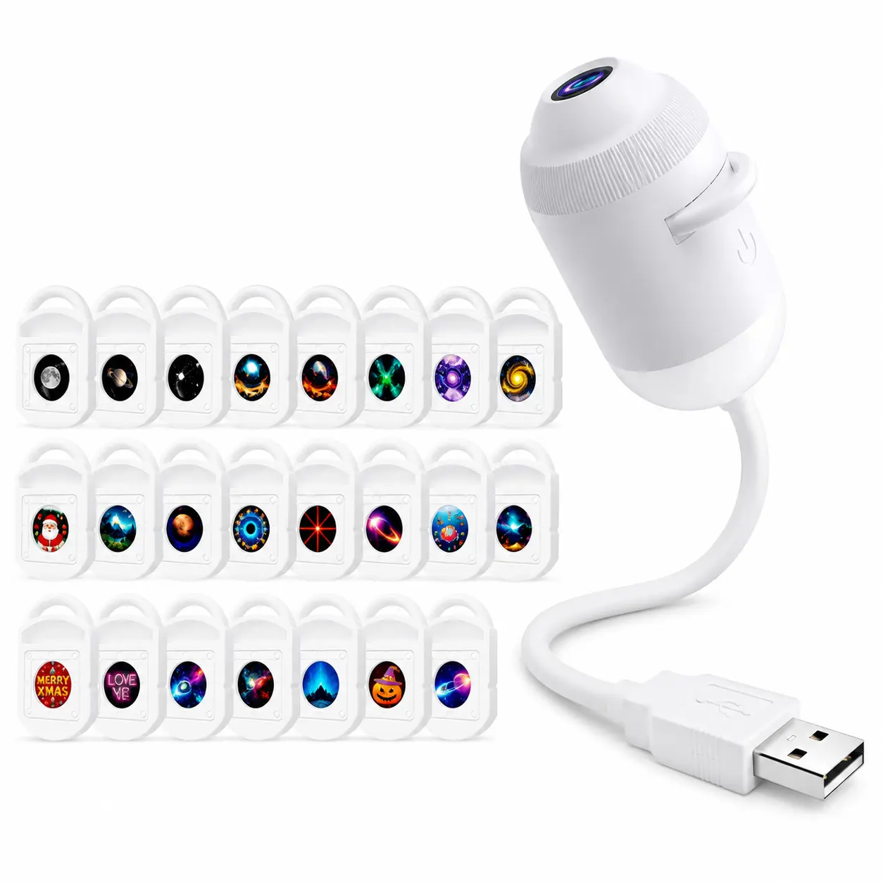 2-in-1 Galaxy Projector Night Light, USB Starry Sky Night Light Projector with Adjustable Brightness, Hd Smart Dynamic 5d Holographic Night Light Projector (with 3/6/12/24 Films)