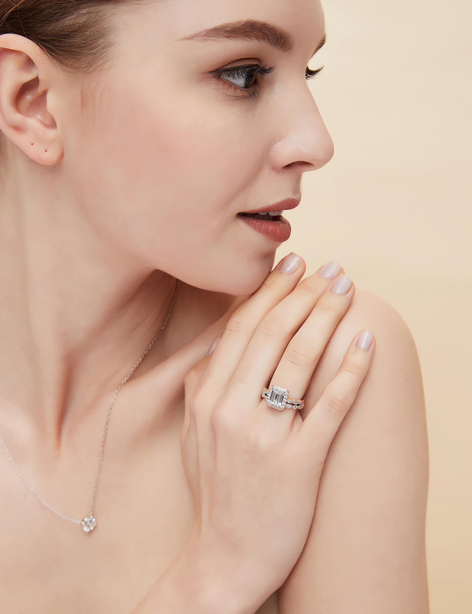 EAMTI 2CT 925 Sterling Silver Bridal Ring Sets Emerald Cut CZ Engagement Vintage Rings Marquise Wedding Bands for Women EAMTI 2CT 925 Sterling Silver Bridal Ring Sets Emerald Cut CZ Engagement Vintage Rings Marquise Wedding Bands for Women