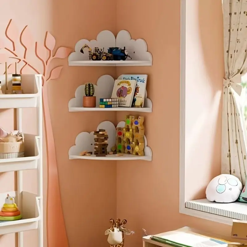 Cloud Shaped Floating Wall Shelves, Cute Wooden Wall Mounted Display Racks, Decorative Storage For Kids Bedroom Nursery Playroom, Child-Safe Design