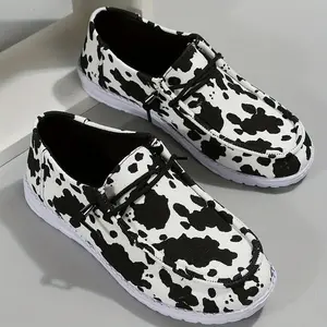 [Comfortable Flat Shoes] Lightweight Comfortable Women's Cow Pattern Flat Shoes, 36-45 Large Size, Four Seasons Party Daily With Adjustable Laces, Casual Sports Shoes