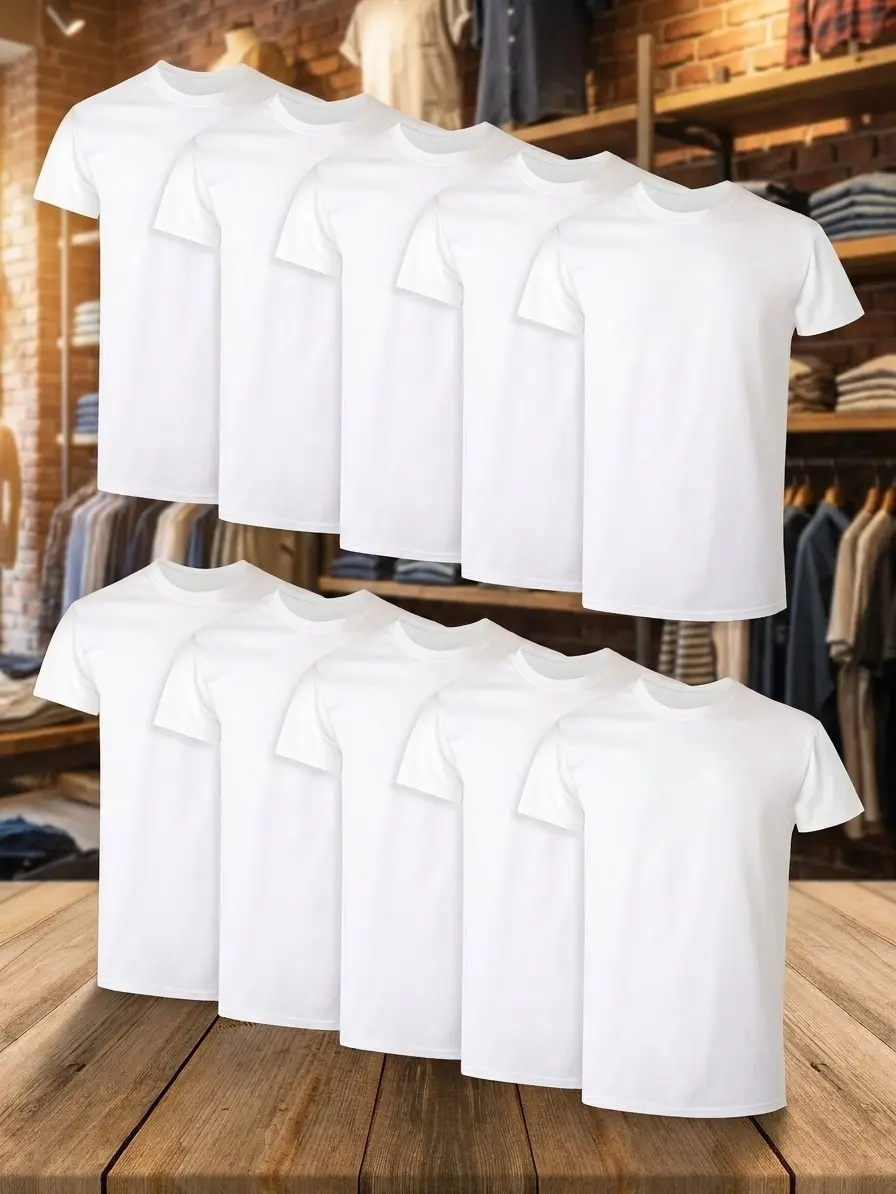 Mens White Crew T Shirts 10 Pack Super Value Moisture Wicking Tag Free Soft Cotton Undershirts