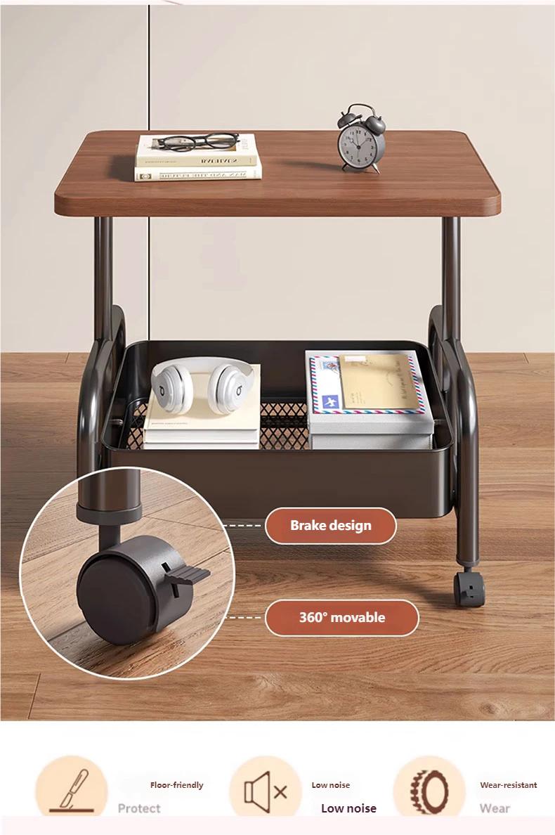 Movable Double-layer Tea Trolley/Side Table with Wheels for Living Room Sofa Storage, Bedroom Shelf, and Small Table