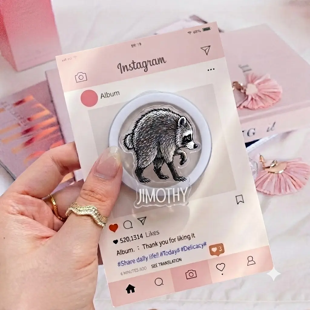 Funny Trash Panda  Phone Holder - Unique Artistic Acrylic Griptok for Aesthetic Smartphone Customization and Accessory
