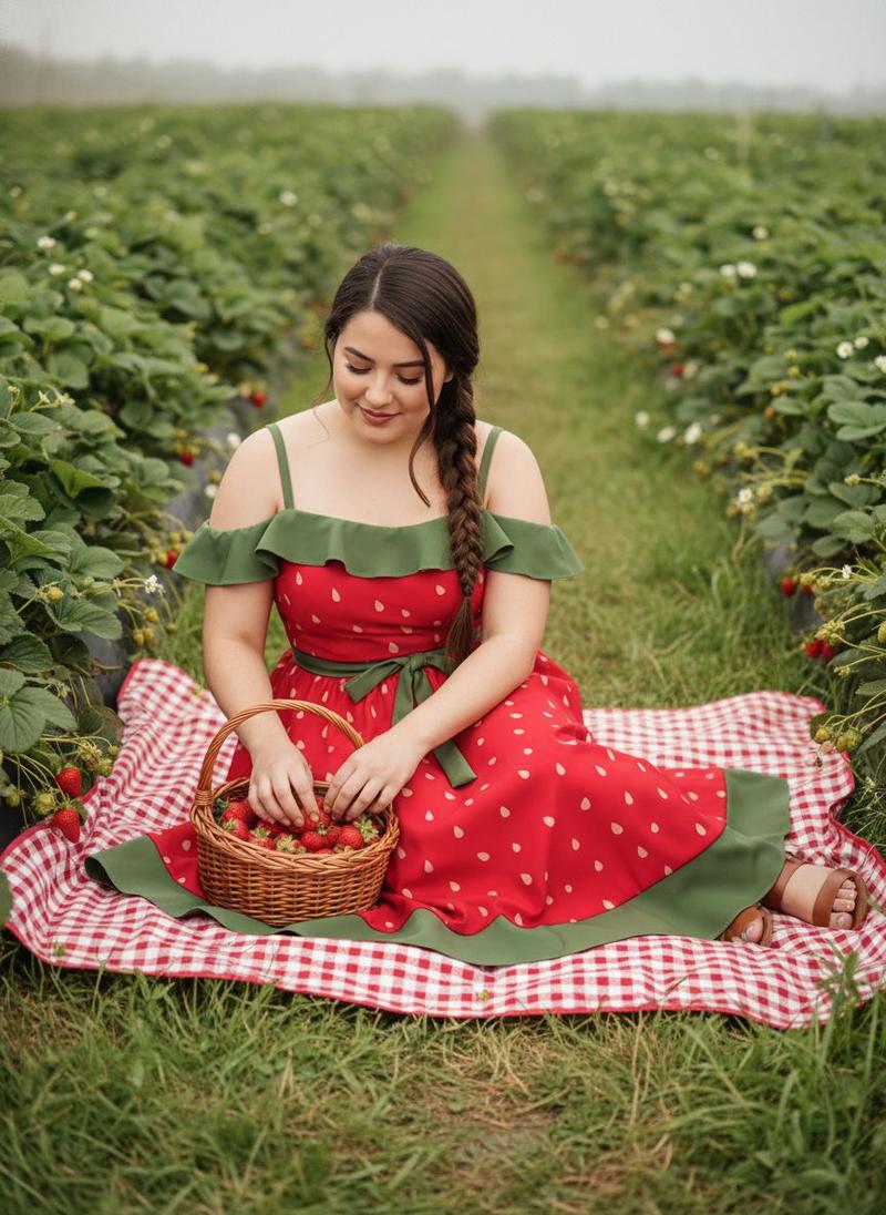 Plus Size Cute Strawberry Dress Aesthetic Summer Look with Bow and Ruffle Trim Sleeveless Vintage Style Retro Stage Boho Bohemian Casual Casual Wear