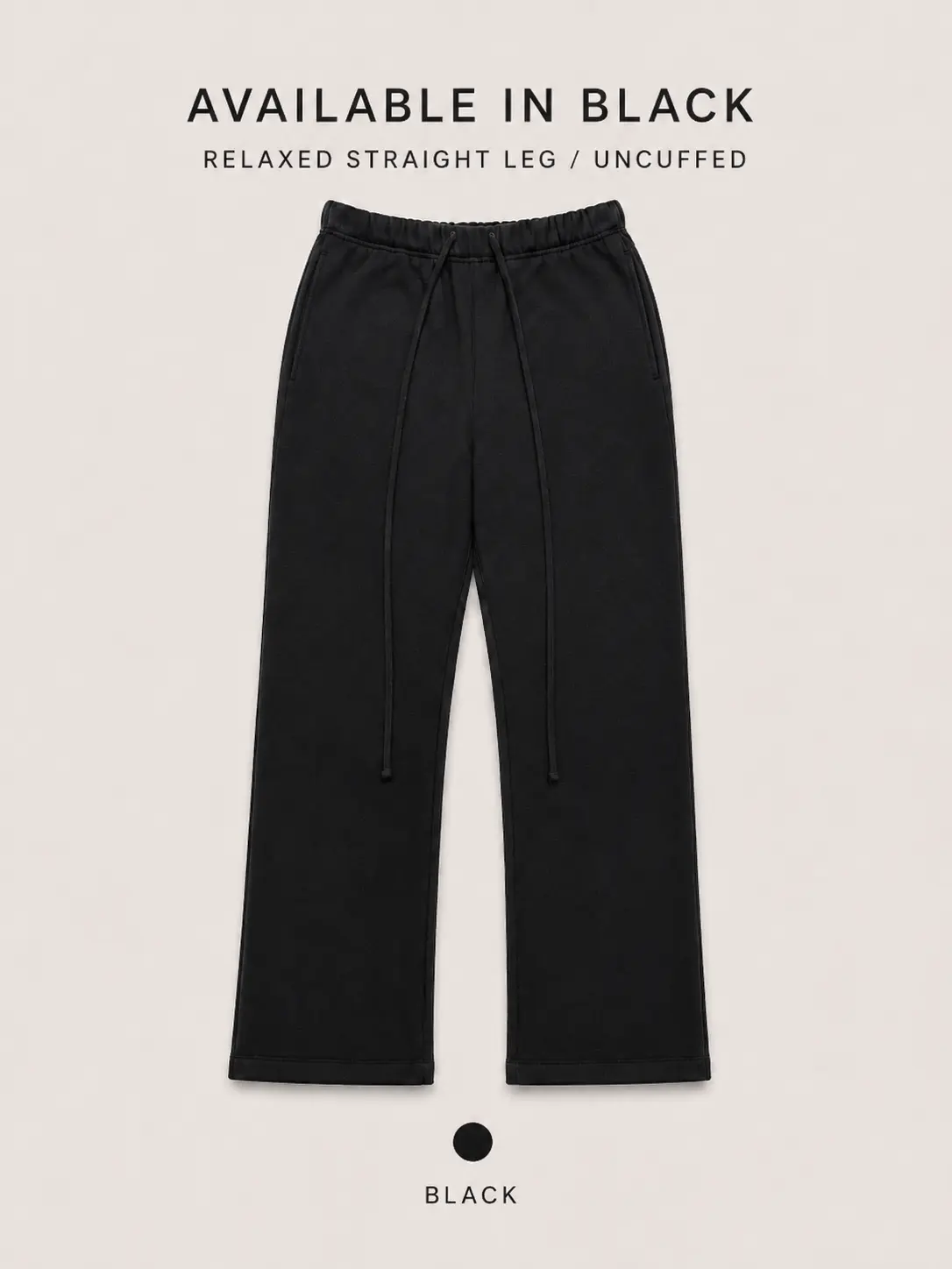 22 Men's Black Sweatpants, Heavyweight Fleece Lounge Pants with a Baggy Straight-Leg Fit, Uncuffed for Casual Streetwear with Side Pockets, Menswear, Plain