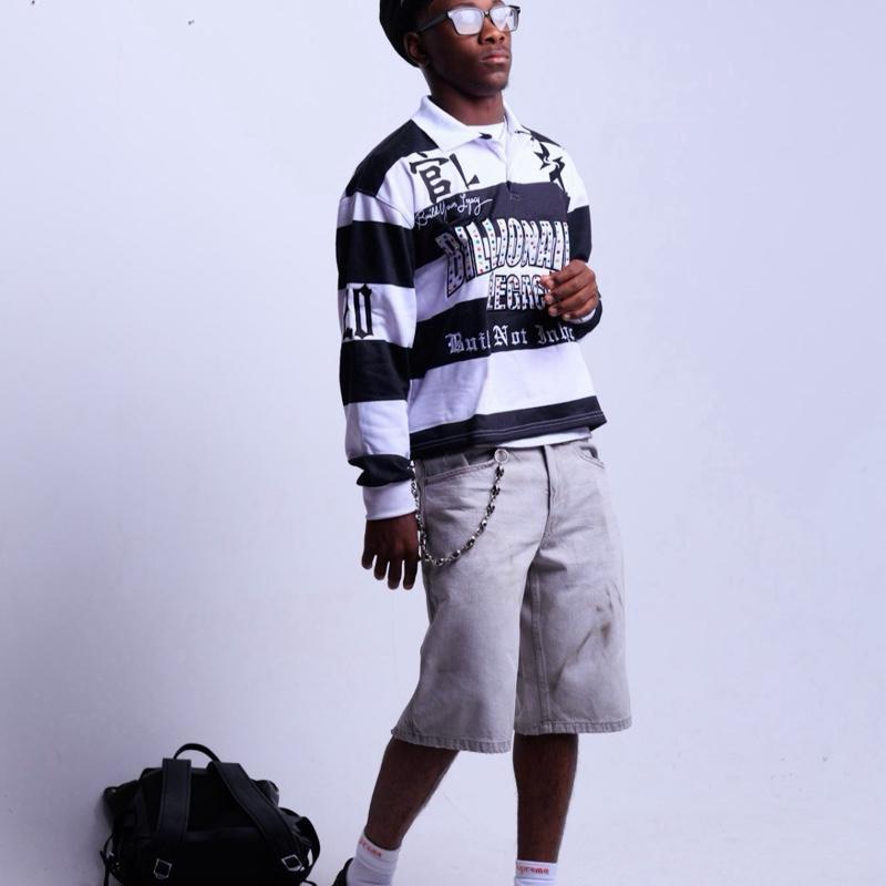 BLACK RUGBY POLO Men's Stylish Striped Design with Bold Lettering and Comfortable Fit