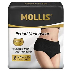 MOLLIS Disposable Period Underwear for Women, Postpartum Panties, Maternity Knickers Heavy Flow Leak Proof, Black (Large/XLarge, Count, 16)