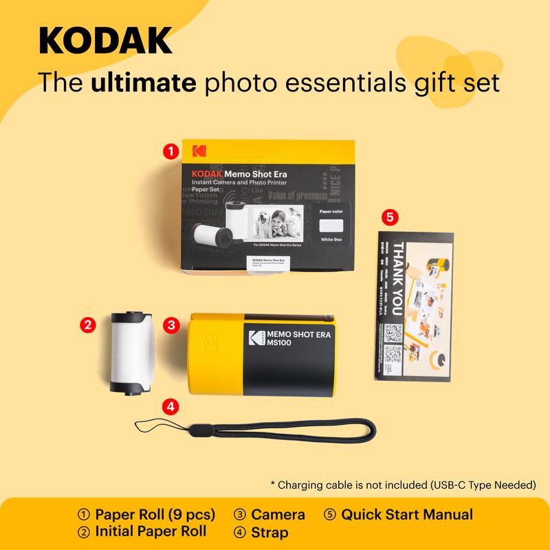 KODAK Memo Shot ERA Label Printer (1.8x2.7inches) bundle (camera with 1 roll + 9 rolls cartridge set) Instant Portable Black and White Sticker Photo Printer