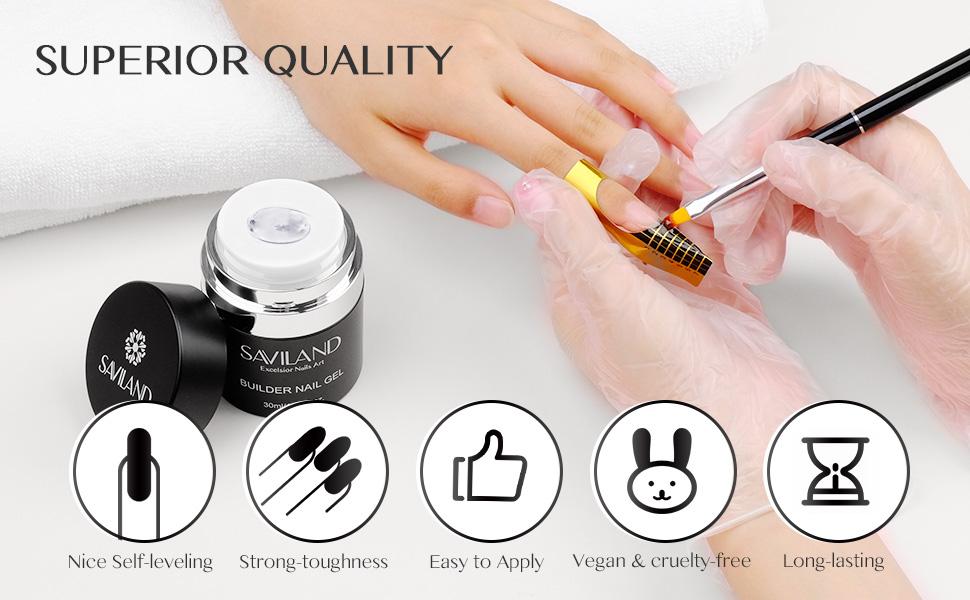 SAVILAND Builder Nail Gel with Air Cushion Design, Clear Hard Gel for Nails Extension Gel, Builder Base Nail Gel & Strengthener Gel Nail Art Manicure Set with 100pcs Nail Forms and Acrylic Brush Nail Care Nail Polish Cutics Cosmetic