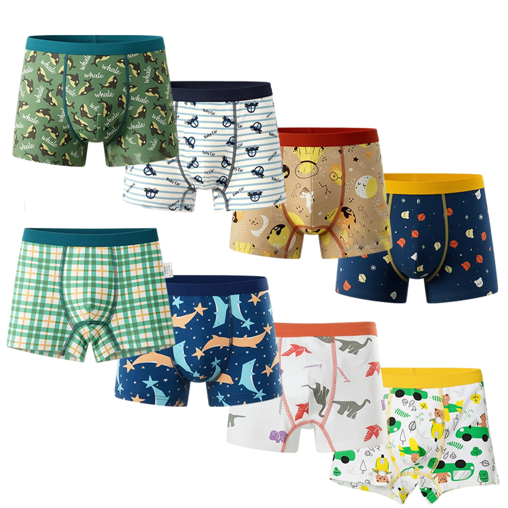 8-Pack Boys Boxer Cotton Toddler Underwear Set for Kids Soft Comfy Cartoon Panties Briefs