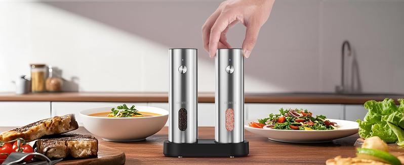 Salt and Pepper Grinder Set Electric,Rechargeable Salt and Pepper Shakers Stainless Steel with USB C Dual Charging Base,Upgraded Large Capacity,Adjustable Coarseness,Ideal for Mom