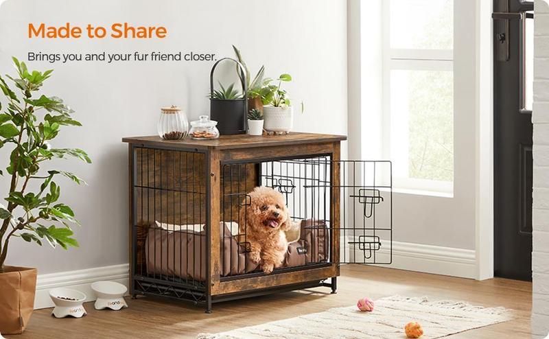SONGMICS HOME Feandrea Dog Crate Furniture, Side End Table, Modern Kennel for Dogs Indoor, Heavy-Duty Dog Cage with Multi-Purpose Removable Tray, Double-Door Dog House