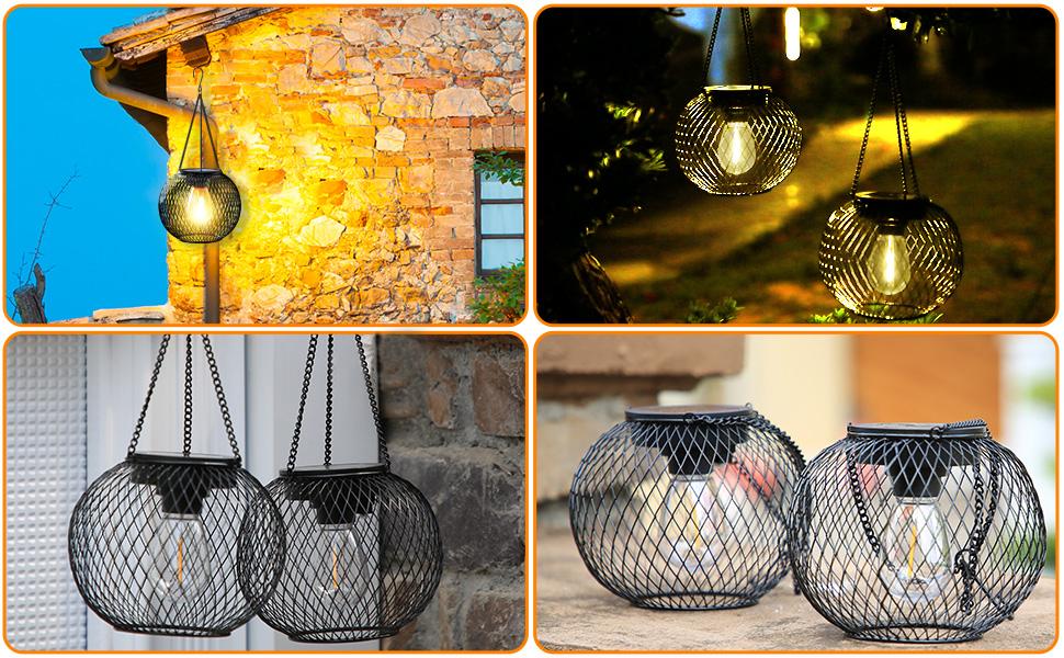 Outdoor Solar Hanging Light,2/4 packs Solar Lantern Outdoor Garden with IP65 Waterproof,Waterproof Lantern For Halloween Christmas Deco Festival,Waterproof Tree Light for Garden Yard Pathway,Garden Decor