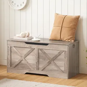 HOOBRO 39.4” Storage Bench, Blanket Chest with Safety Hinge, Storage Trunk Organizer,  U- Shaped Cut-Out, for Living Room, Bedroom, Entrance, Rustic Brown