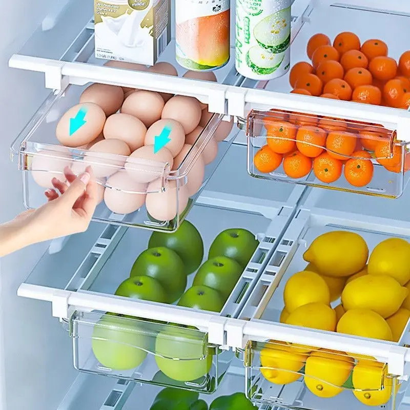 Family Preferred  Hanging Fridge Storage Box. Clear drawer-style container, suitable for fruits, vegetables and eggs, improves fridge space utilization. Fridge Organization, Fridge Organizers And Storage