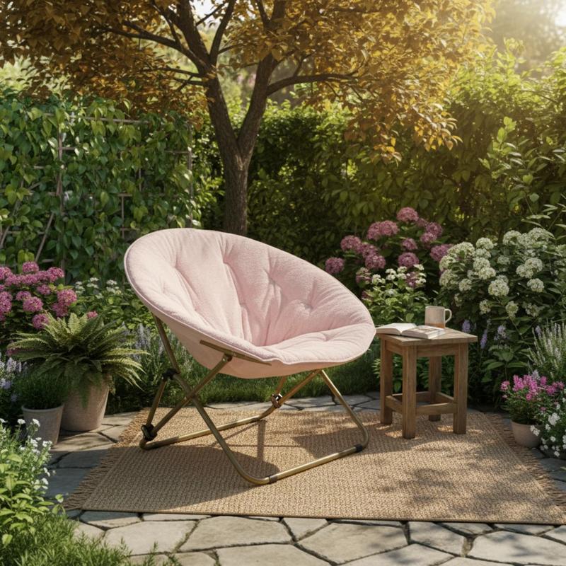 Moon Chair-Cloud-Soft Waffle Flannel Foldable Lazy Seat 300lbs Sturdy Steel Frame Triangular Structure Floor Friendly No Scratches Ideal for Dorms Small Apartments