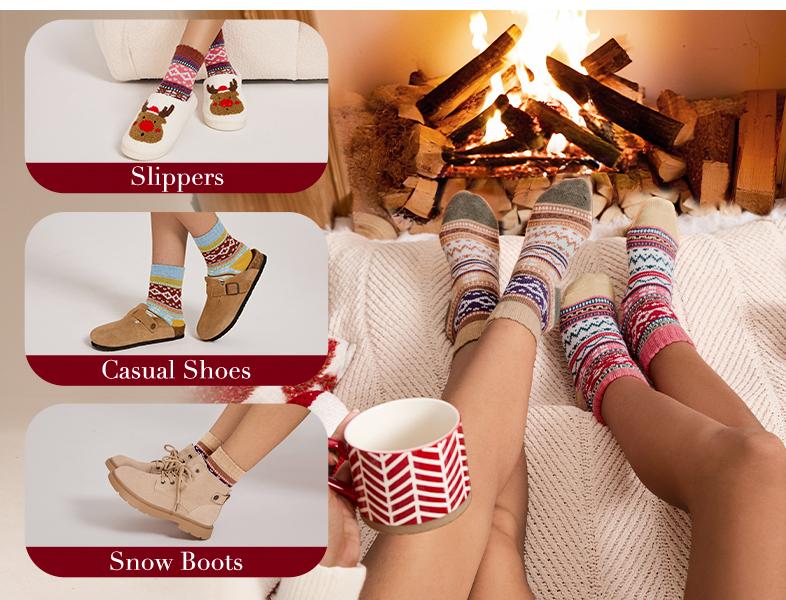 Tournesol Wool Blend Warm Socks Soft Cozy Fit One Size US 5-9 Women's Crew Length Thermal Socks 5-Pack Gift Box for Winter Indoor Outdoor Use Womenswear 015