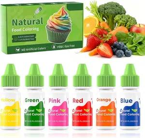Natural Liquid Food Coloring 6×6ml/bottle, Vibrant Food-Grade Dye-Free & Vegan, Baking Supplies for Cake Icing, Frosting, Cookies & Desserts Cream Nata
