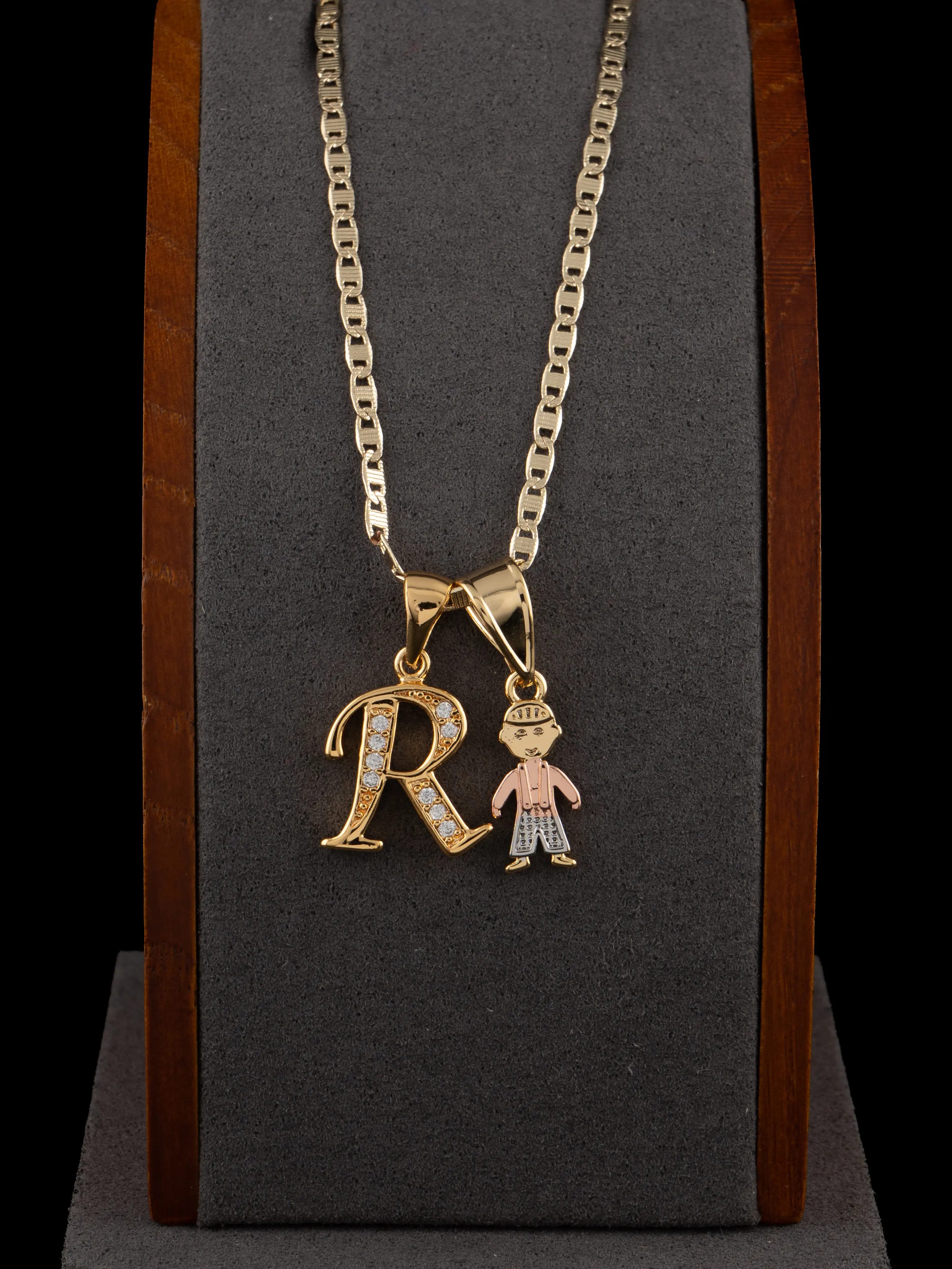 Alphabet Detail Initial Pendant Necklace - Gold Laminate Fashion Accessory Gift Necklace, 18-in or 24-in Link Chain Included for Boys or Girls, Alphabet Detail Pendant, Fashion Accessory Necklace