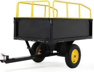 Heavy Duty ATV Trailer Tow Behind Dump Cart, 17 Cu.Ft. 750Lbs Capacity,Pull Behind Steel Yard Wagon Dump Trailer with Removable Sides,Yellow